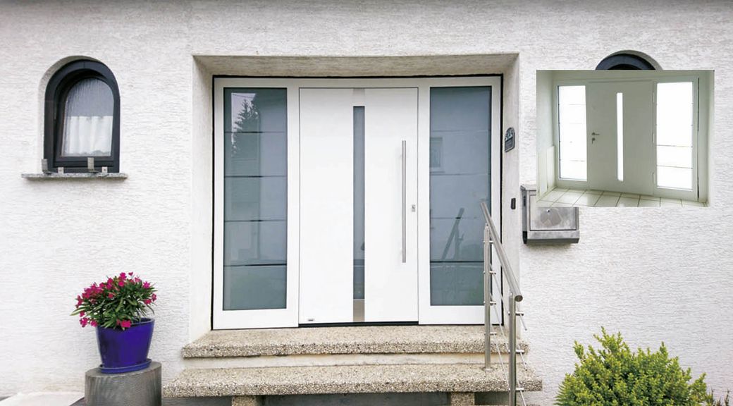 Haustür Aluminium mit Seitenteil, autom. Verriegelung